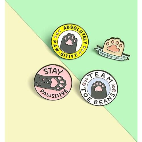 Cat Pawsitive Enamel Pin Custom Kitten Paws Brooches for Women Backpack Badge Cute Lovely Animal Jewelry Gift 2021 Wholesale