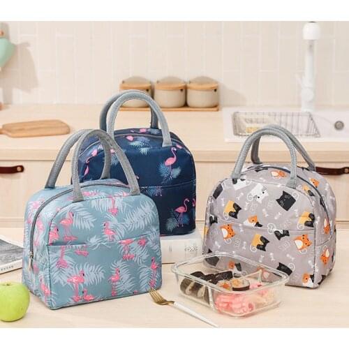 Functional Pattern Cooler Lunch Box Portable Insulated Canvas Cute Cat Lunch Bag Thermal Food Picnic Lunch Bags For Women Kids