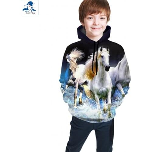 PHAYON Teen 3d Horse Print Hoodies Children Animals Pullover Sweatshirt Boys Girls Thin Long Sleeve Large Size Child Tracksuit
