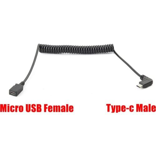 High quality spring wire extension cable Type-c male to micro5pin female elbow 90° mobile phone data transmission charging cable