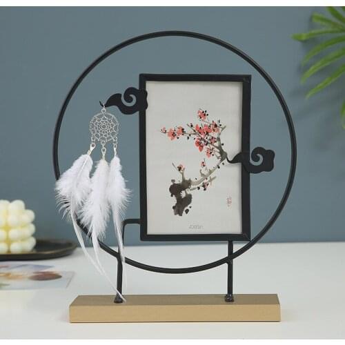 Chinese style 6 inch metal photo frame decoration antique photo frame Chinese style dream catcher feather picture frame setting