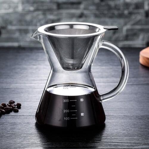 Behogar 400ml Large Capacity Heat Resistance High Boron Glass Pour Over Coffee Maker Pour Over Machine with Filter for Home