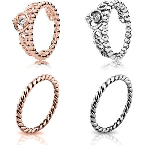 Silver Color Ring Charms Rose Gold 13 Style Diy Crown Crystal Finger Ring For Women Jewelry Gift