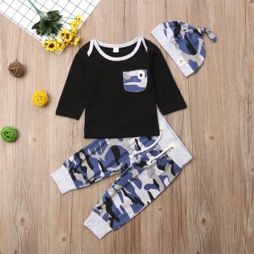 New Fashion Casual Boy Clothes Carters Newborn Infant Baby Boy 3pcs Clothes Top Long Pants Hat Outfits Set