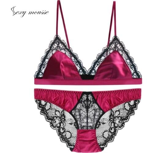 Sexy mousse bras and panty sets for women Lingerie wireless lace briefs sets embroidery underwear satin lingerie set red green