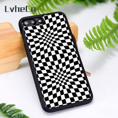 LvheCn Silicone Rubber Phone Case Cover for iPhone 6 6S 7 8 Plus X XS XR 11 12 Mini Pro Max Warped Checkers