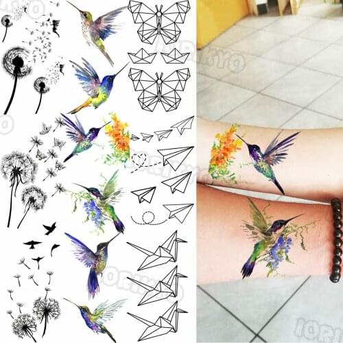 Hummingbird Small Temporary Tattoos For Women Girls Realistic Dandelion Butterfly Fake Tattoo Sticker Minimalist Forearm Tatoos