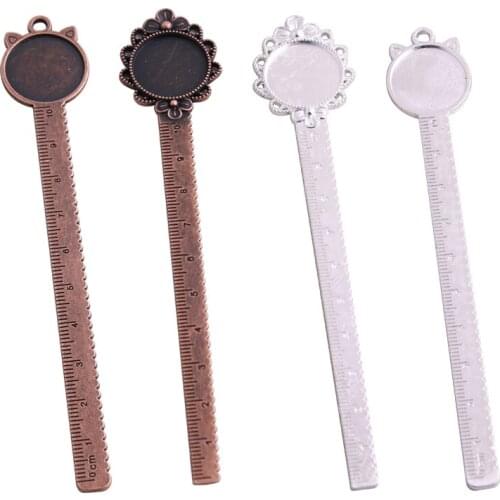 SWEET BELL 5pcs Vintage Metal Zinc Alloy Cameo Ruler flower cat Bookmarks 20mm Round Cabochon Settings Bookmarks Charms D6461