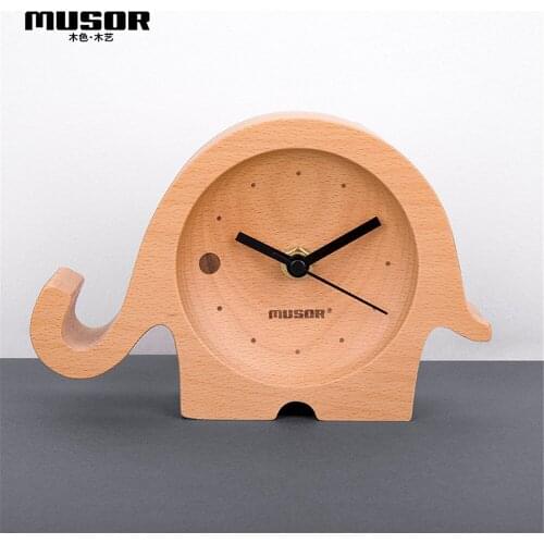 Multifunctional creative wood clock Childrens wooden small clock Small elephant cartoon desktop clock bedside clock