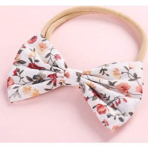 Fashion Kid Girls Headbands Nylon Headwear With Flowers Print Bow Head Wear Little Girls Elastic Hair Wear Hair Accessories