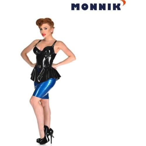 MONNIK latex Sexy Latex Black Rubber Sleeveless Vest for Women with Belt for Party Wear