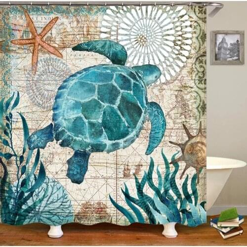 Sea Turtle Waterproof Shower Curtain Octopus Home Bathroom Curtains with 12 Hooks Polyester Fabric Shower Curtain