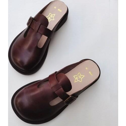 Womens Mules Slip on Flat Shoes 100% Genuine Leather Woman Flats 2011 Summer Womens Shoes Female Footwear