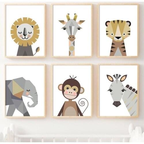 Lion Giraffe Zebra Elephant Monkey Animals Wall Art Print Canvas Painting Nordic Posters And Prints Wall Pictures Baby Kids Room