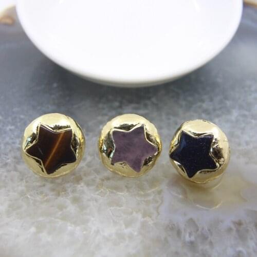 Natural Tiger Eye/Rose Quartzs/Goldstone Star Shape djustable Rings,Round Shape Gold Plated Gems Crystal Rings Charms Jewelry