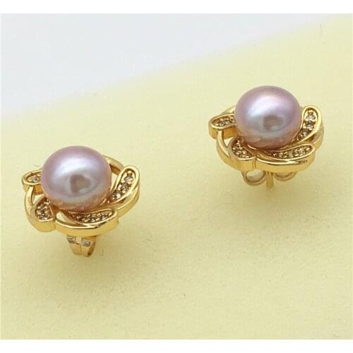 New genuine real Freshwater pearl white/black/purple Inlay CZ fashion Jewelry women gift stud earring Seb2018003
