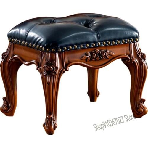 New Product Living Room Sofa Low Stool European Style Carved Square Stool Door Shoe Replacement Stool Leather Art Small Bench