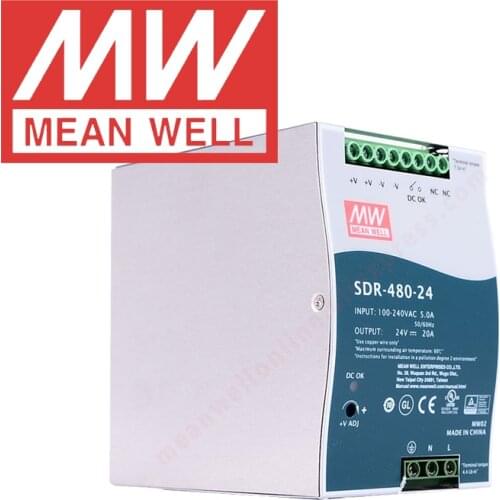 Original Mean Well SDR-480 series meanwell DC 24V 48V 480W Single Output Industrial DIN Rail with PFC Function Power Supply