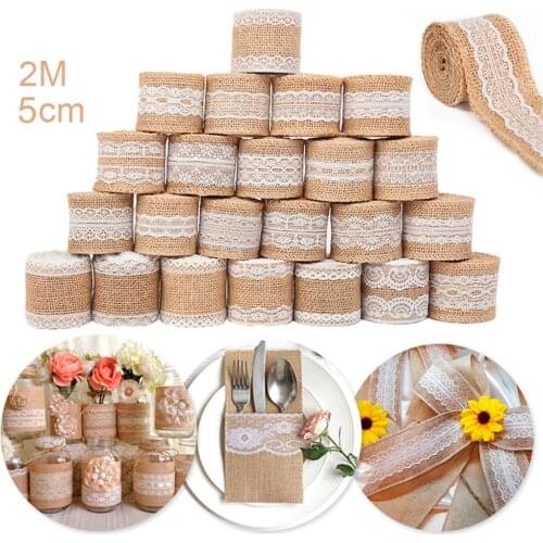 PATIMATE 2M Natural Jute Burlap Ribbon Rustic Vintage Wedding Decoration Mr&mrs Weeding Decor For Weddings DIY Lace Jute Roll