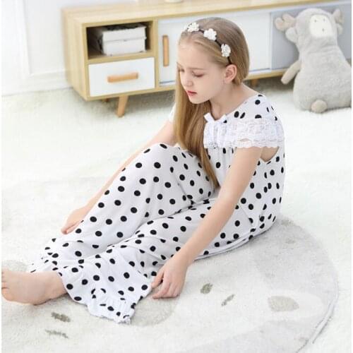Girls Pajamas Dress 2021 Summer Baby Girls Lace Sleepwear Dress Kids Home Clothing 3-12T