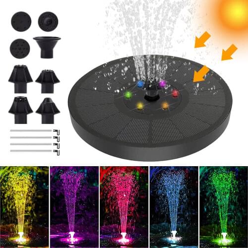 Solar Fountain Floating Water Garden Waterfall Fountain with Light Outdoor Pool Pond Bird Bath Solar Powered Fountain Decoration