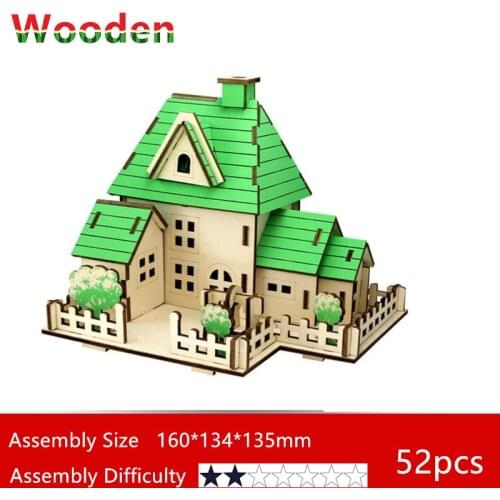 Craft Construction Educational DIY Wooden Puzzle 3D Wood Jigsaw Model Building Assembly Kit Happy House Stress Relief Toys