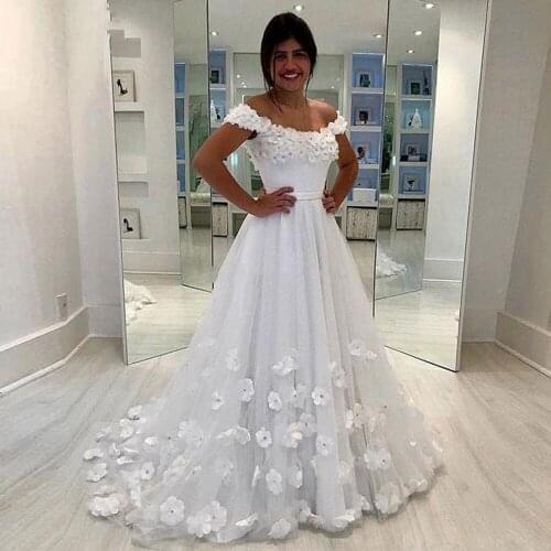 Luxury Illusion Flower Wedding Dresses 2020 Custom Women A Line Bridal Dress White Arabic Middle East Dubai Bride Gowns Vestidos