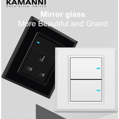 Luxury LED Lights Pass Through Switch Push Button Switch Glass Panel Wall Switches Current Relay 220V 1Gang 2Way Circuit Breaker