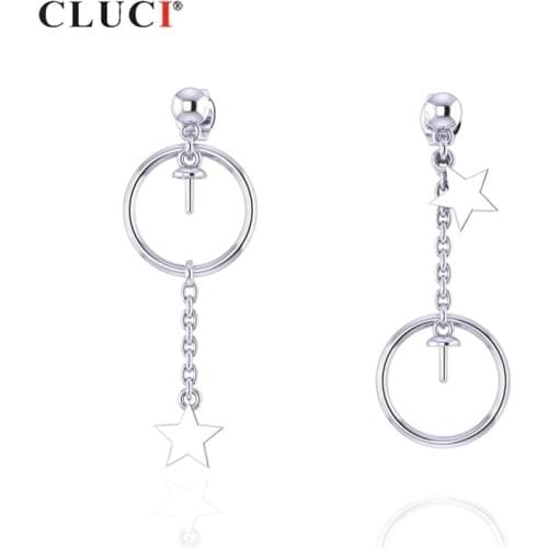 CLUCI Silver 925 Earrings For Women Pearl Earrings Mounting Wedding Jewelry 925 Sterling Silver Star Drop Earring SE107SB