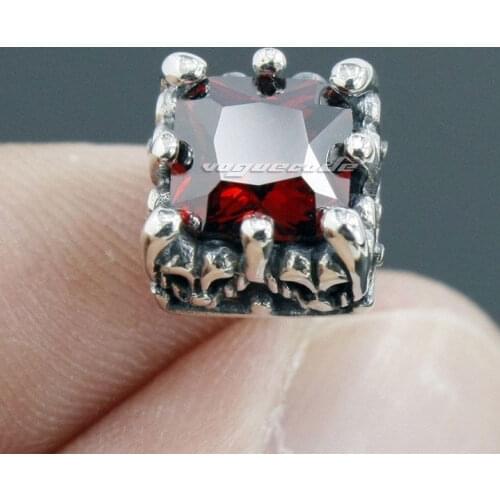 Punk Rocker Fashion Dark Red CZ Stone Earring Solid 925 Sterling Silver Cool Mens Biker Square Stud Earring 8R001