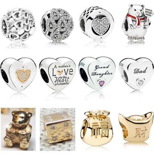 NEW New 925 Sterling Silver & gold Charms For Love Dad & Daughter Bead Clear CZ Fit Women Bracelets DIY factory wholesale