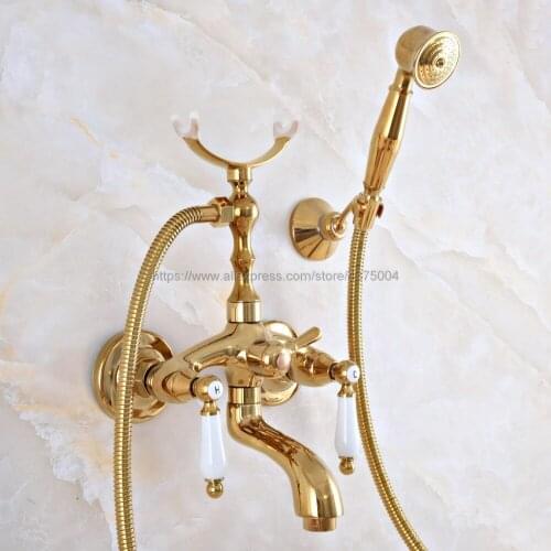 Bathtub Faucets Golden Telephone Style Tub Mixer Taps Dual Handle Bathroom Bath Shower Faucet with Handshower Nna964