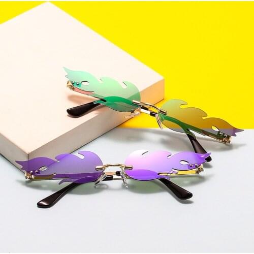 New Fashion Fire Flame Sunglasses Wave Rimless Narrow Retro UV 400 Streetwear Vintage Eye Cycling