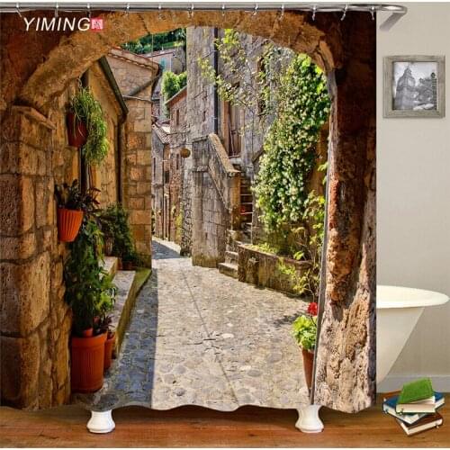 Home decoration shower curtain beautiful town street scenery 3D printing bathroom shower curtain with hook curtain 180x200cm