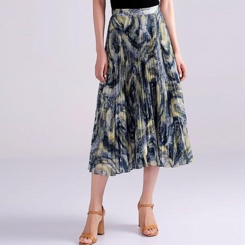 Pleated Skirts Women Casual Design High Waist 100% Polyester Star Ocean Printed Mid-Length Skirt Elegant Style New Fashion