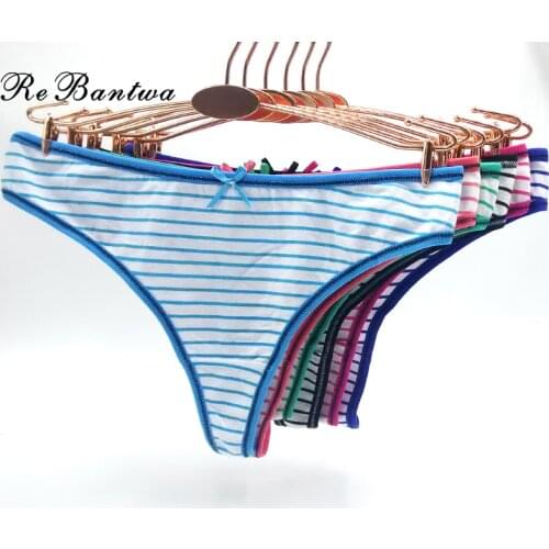 Femme g-strings Stretch Panties Girl Cute G String Cheap cotton Funny Underwear For Women Ladies Stripes Thongs Padded Briefs