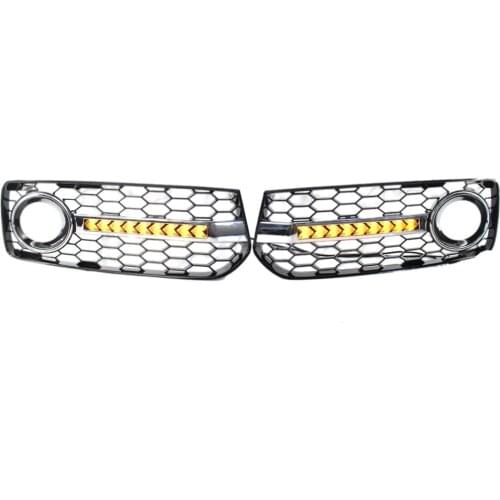 1 Pair Car Fog Light Lamp Cover Mesh Front Grille Grill with LED Lights Fit for Audi A5 S Line S5 B8 RS5 2008-12 Auto Parts