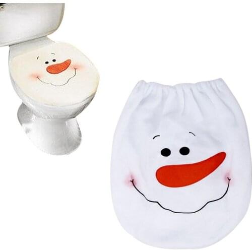 1Pcs Cute Cartoon Flannelette Snowman Head Toilet Seat Cover Creative Christmas Theme Decoration Household Bathroom Products