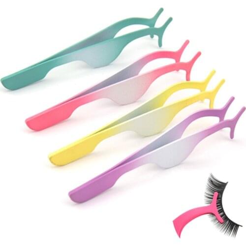 1pc False Eyelash Tweezers Extension Clip T-shape Fake Eyelash Curler Stainless Steel Nipper Tool Fish Tail Clamp Makeup Tools