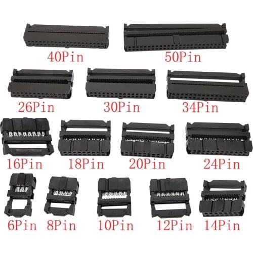 10Pcs FC 6-50Pin Pitch 2.54mm IDC Connector FC-6/8/10/12/14/16/18/20/30/40/50Pin Dual Row IDC Socket Plug 1.27mm Wire Connector