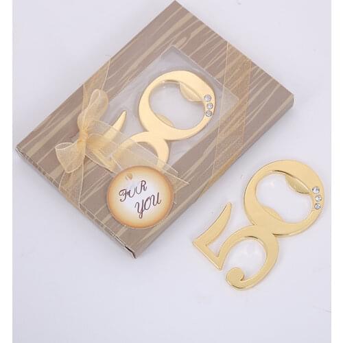 20pcs/lot Golden Wedding Party Giveaway Gold 50 Bottle Opener 50th Anniversary Favors Birthday Souvenirs For Guests