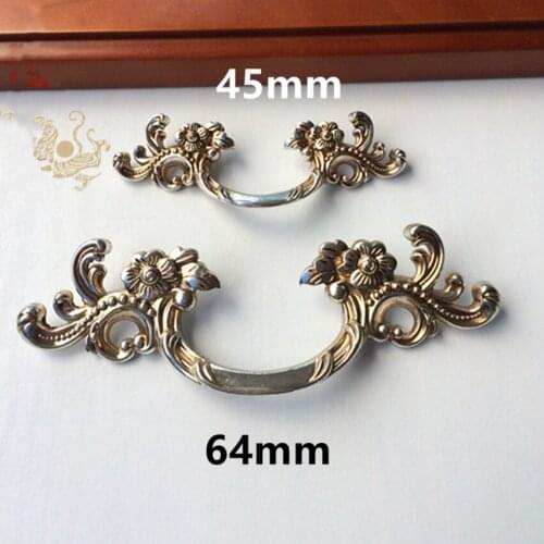 64mm antique silver drawer cabinet pull knob 45mm vintage dirstress silver dresser door handle europen retro furniture handles
