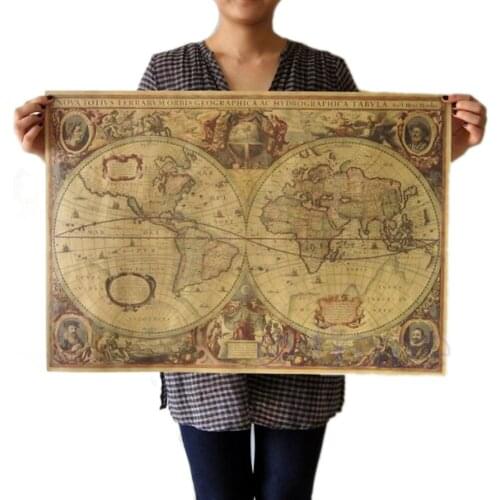 71x50cm Vintage Globe Old World Map Matte Brown Paper Poster Home Wall Decor