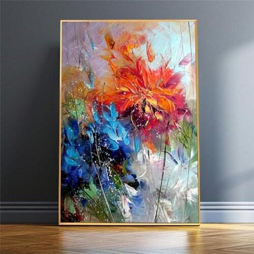 Abstract Watercolour Blue Orange Flower Canvas Paintings Posters and Prints Wall Art Picture for Living Room Home Decor No Frame