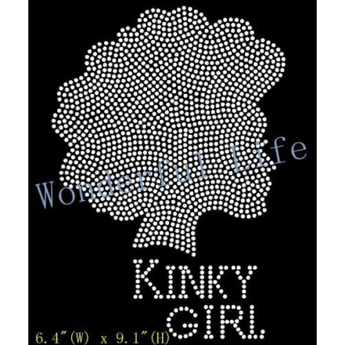 Free shipping Kinky Girl filled Afro Rhinestone Transfer Design