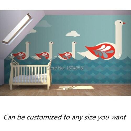 Free shipping custom- modern 3D mural Cute Swans Mural Wallpaper sofa bedroom TV backdrop wallpaper