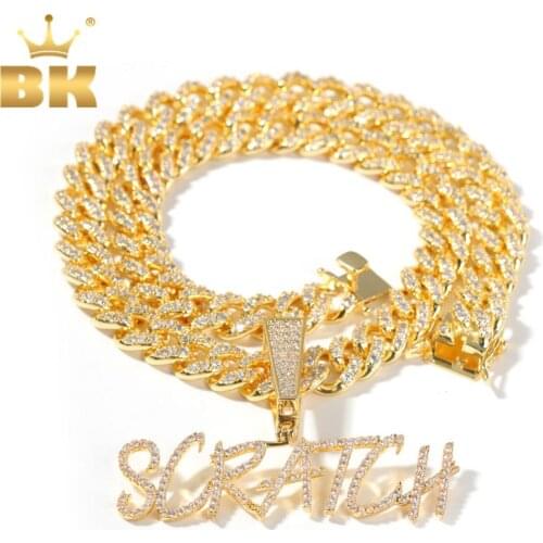 THE BLING KING Cursive Writing Pendant With Large Buckle Gold Fit with 12mm Cuban Chain Heavy Jewelry DIY Jewelry Gift Hot