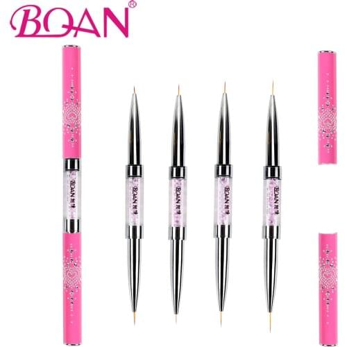 BQAN 1PC Double head Nail Art Liner Brush Carved Crystal Ultra-thin Line Drawing Pen Pull Wire Phototherapy Flower Nail Art Tool