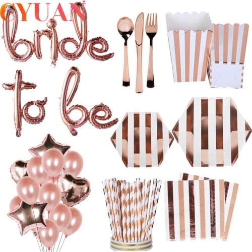CYUAN Rose Gold Team Bride To Be Balloons Bridal Crown Sash Badge Bachelorette Party Wedding Decoration Hen Party Supplies