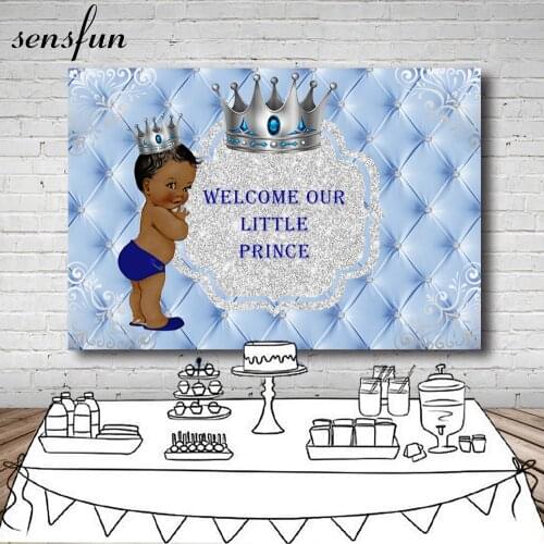 Sensfun Blue Boys Baby Shower Newborn 1st Birthday Party Backdrop Photo Studio Headboard Crown Glitter Photography Backgrounds